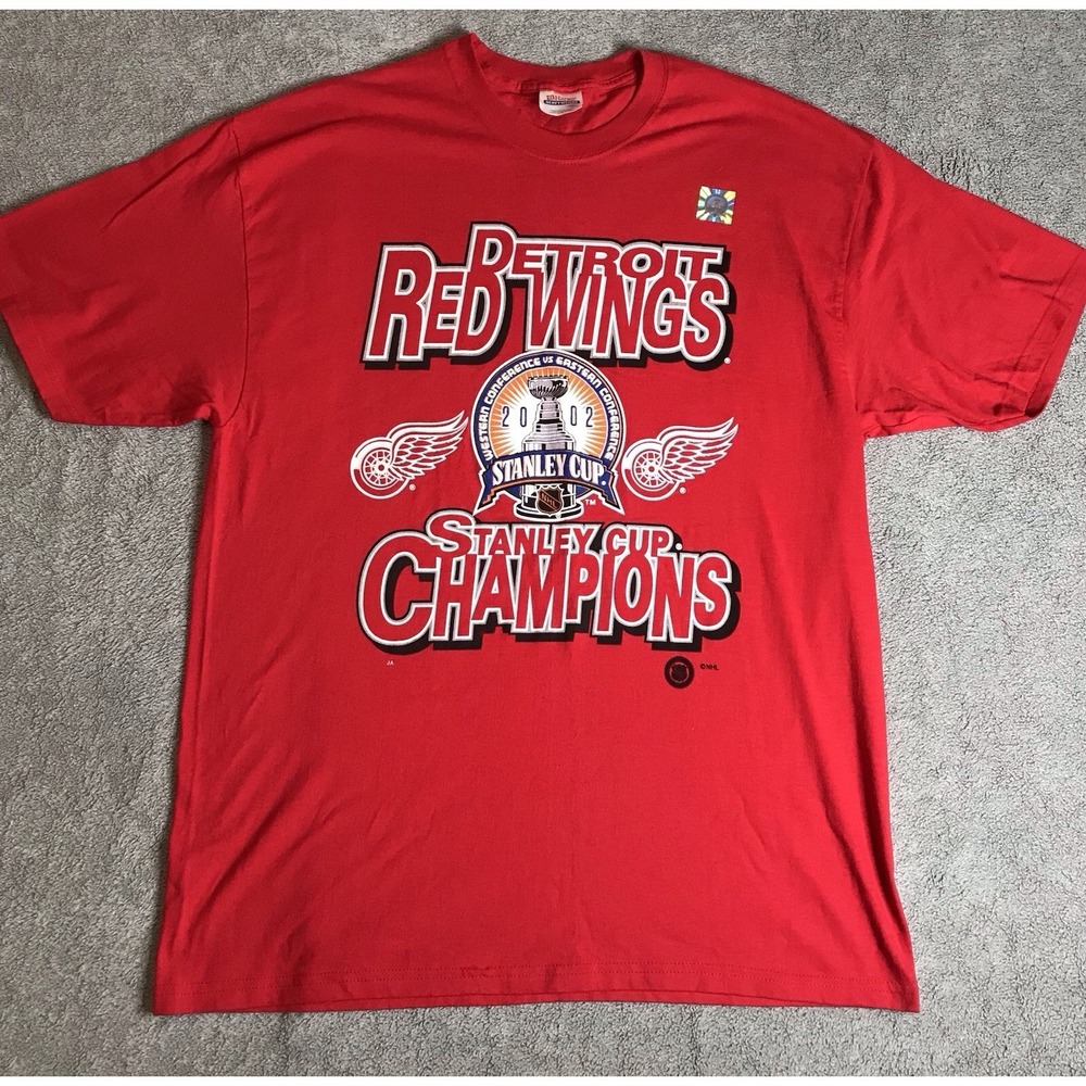 Vintage Detroit Red Wings 2002 Stanley Cup Champions T-Shirt Red Hanes X-Large